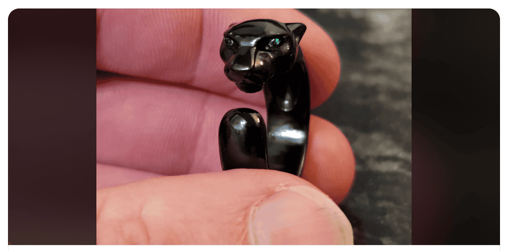 Ruthenium-coated sterling silver ring example Ruthenium-coated sterling silver ring example