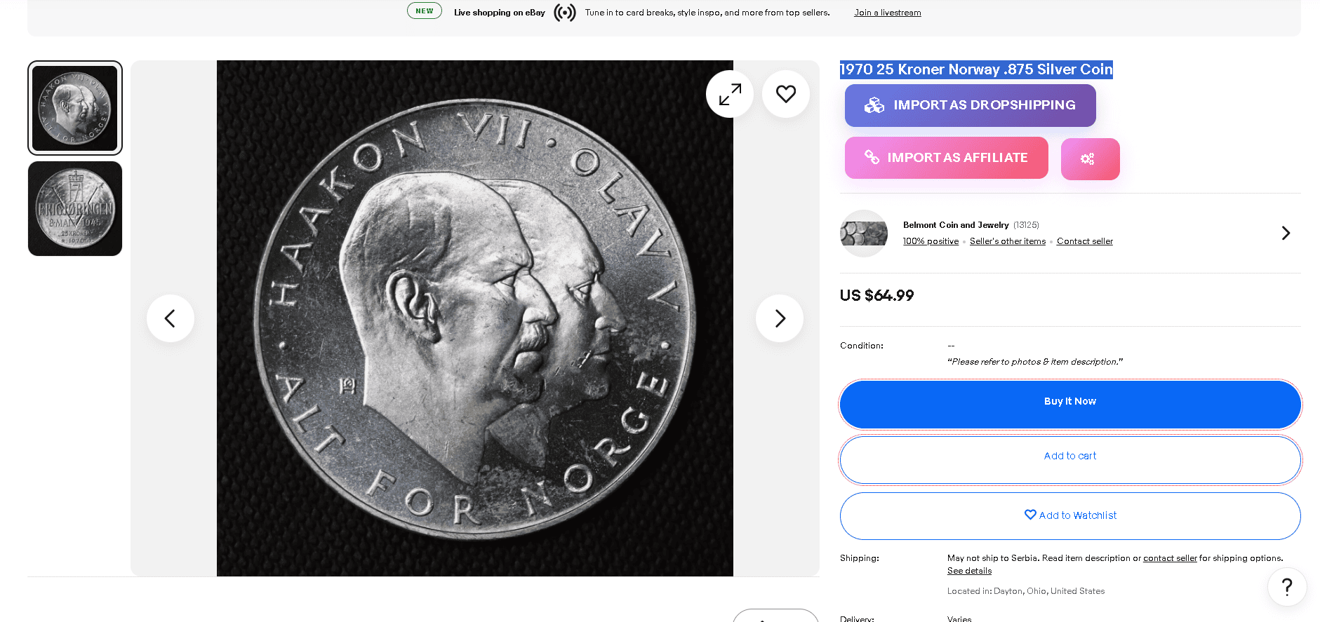 Silver 875 coin example 2