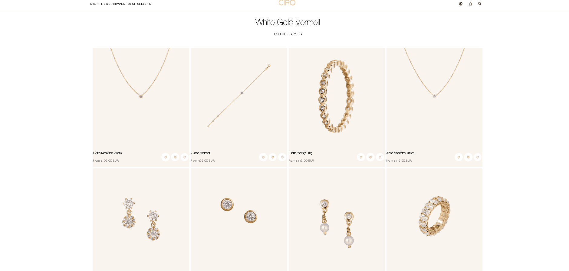 White gold vermeil jewelry collection example White gold vermeil jewelry collection example