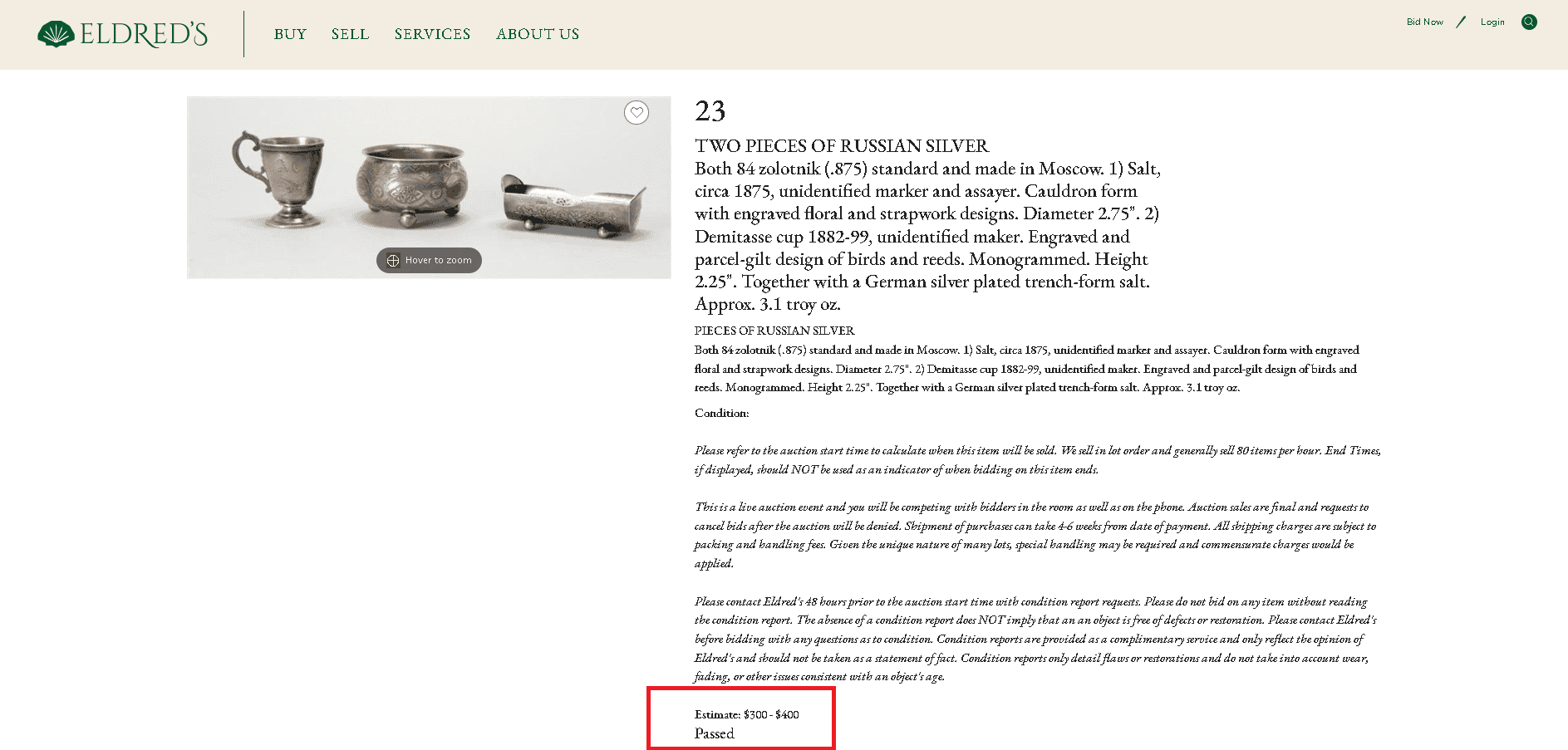 Zolotnik silver sold at an auction example Zolotnik silver sold at an auction example