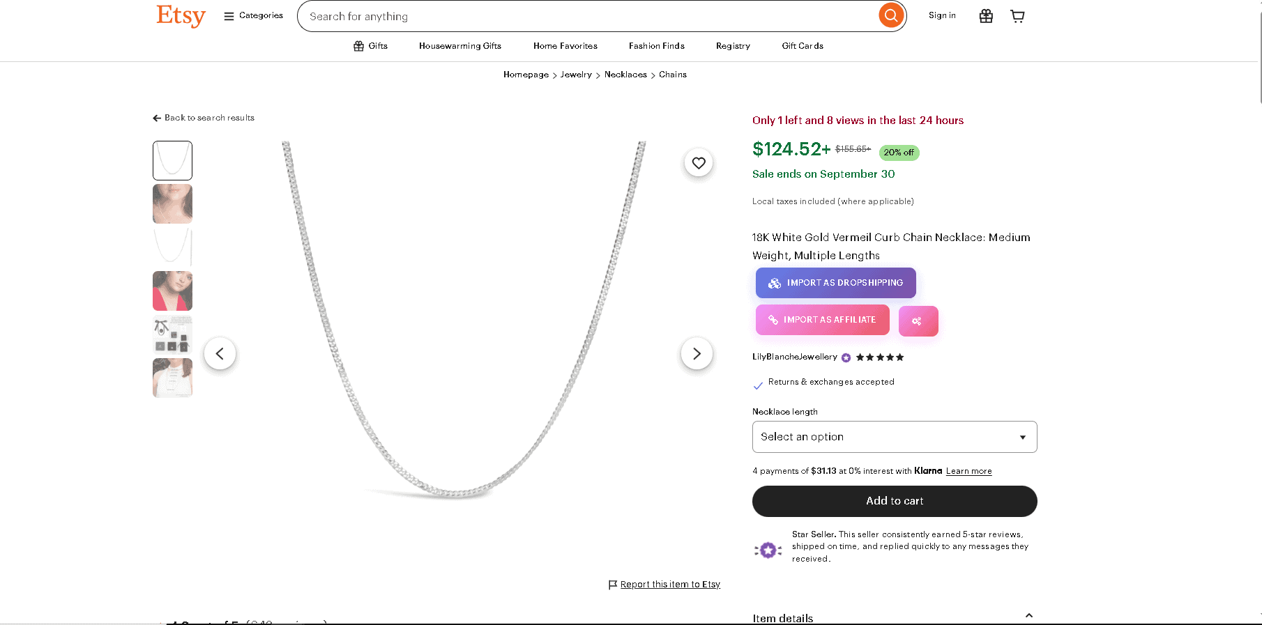18k white gold vermeil necklace