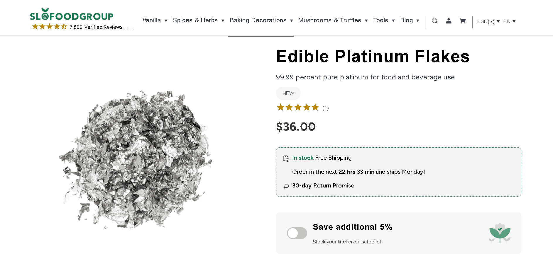 Edible platinum flakes example