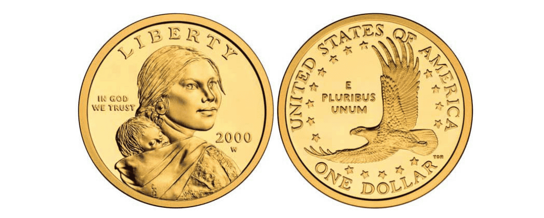 22k gold Sacagawea Dollars struck at West Point in 1999. 22k gold Sacagawea Dollars struck at West Point in 1999.