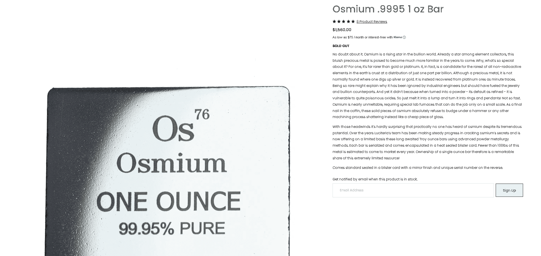 Osmium 1oz bar example