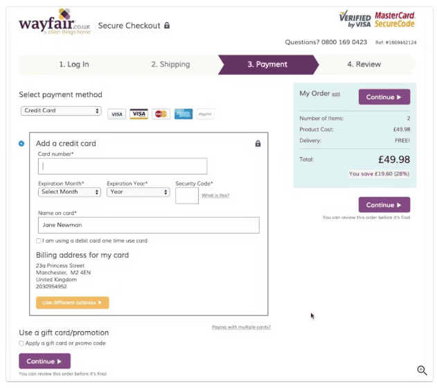 Payment page in checkout.