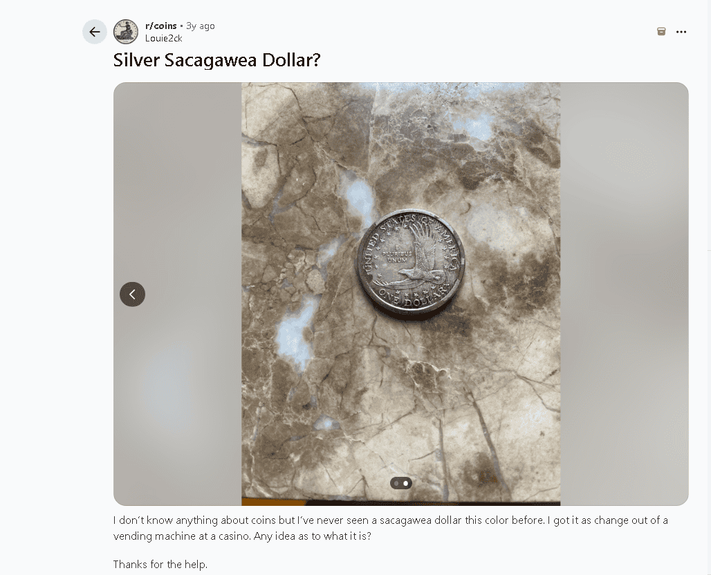 Silver-plated Sacagawea Dollar example