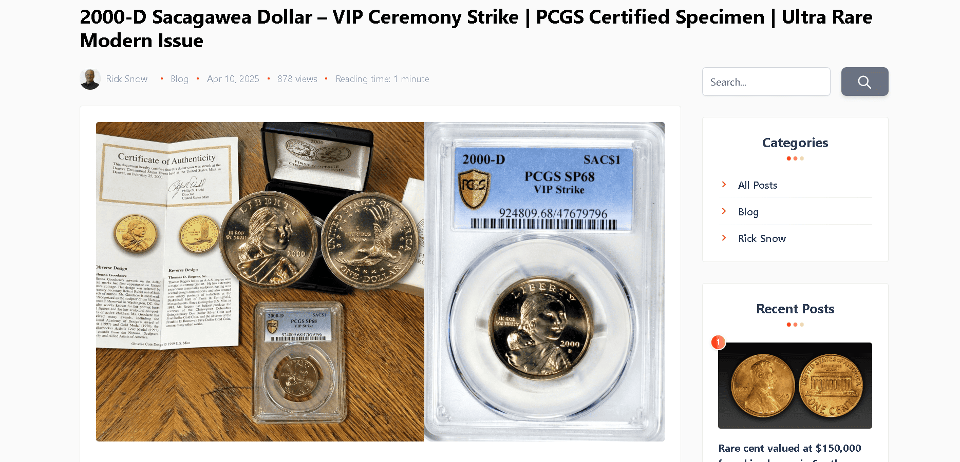2000-D Sacagawea Dollar VIP Ceremony Strike is a rare version of the Sacagawea Dollar