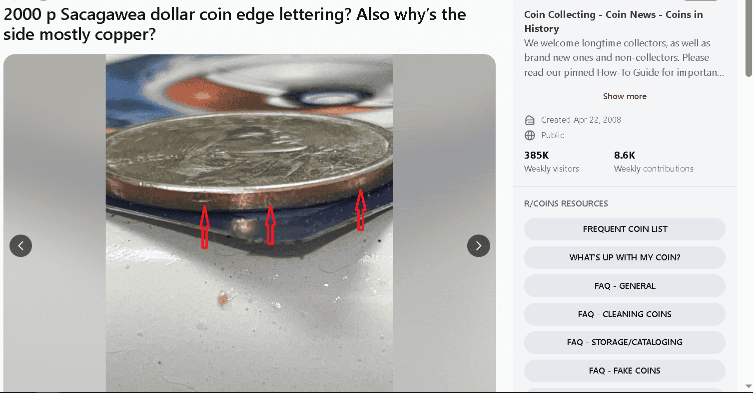 False edge lettering on 2000-P Sacagawea dollars example False edge lettering on 2000-P Sacagawea dollars example