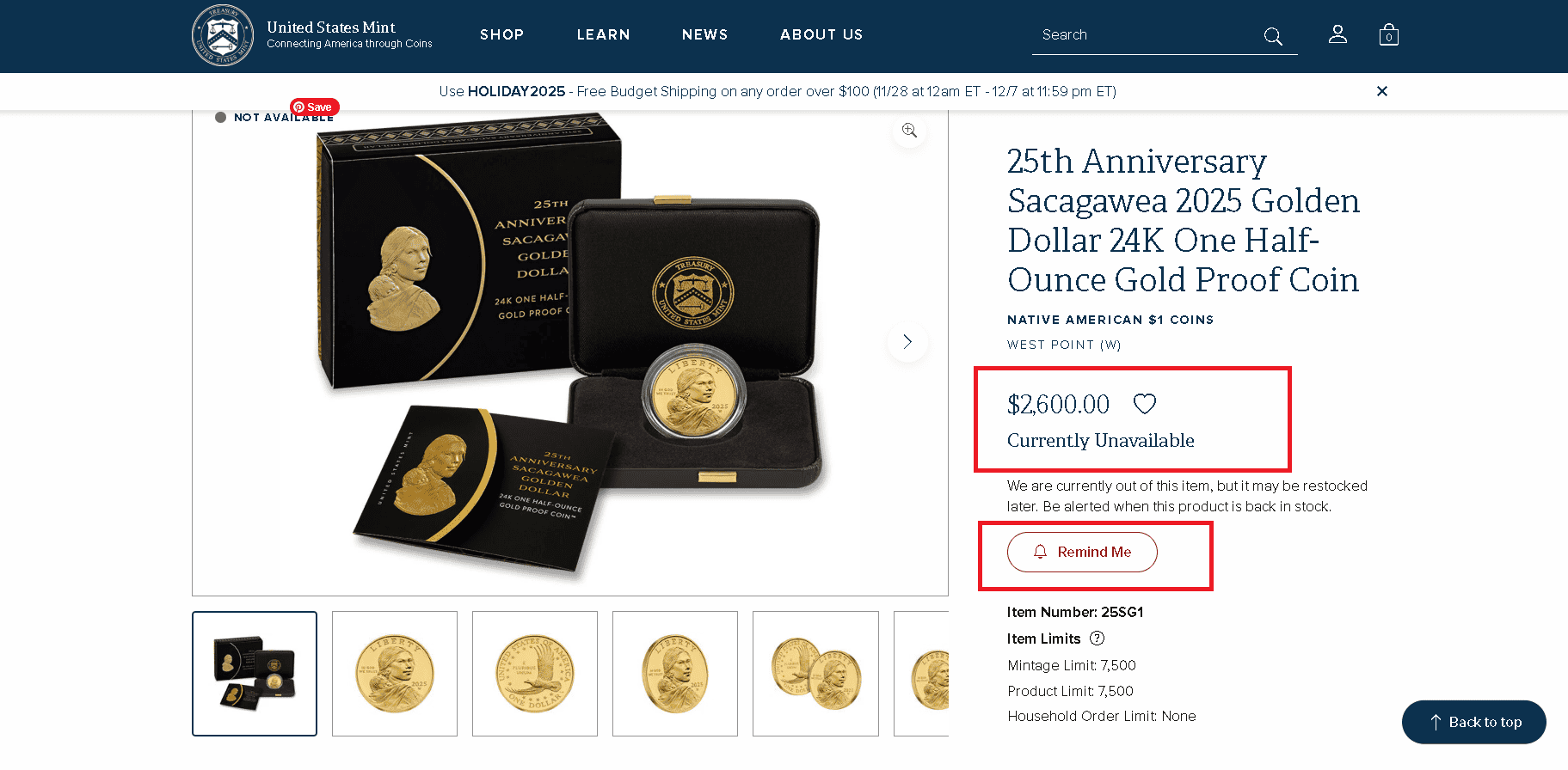 Set up a reminder with the U.S. Mint's website to be notified when 2025 gold Sacagawea coin becomes available to purchase. Set up a reminder with the U.S. Mint's website to be notified when 2025 gold Sacagawea coin becomes available to purchase.