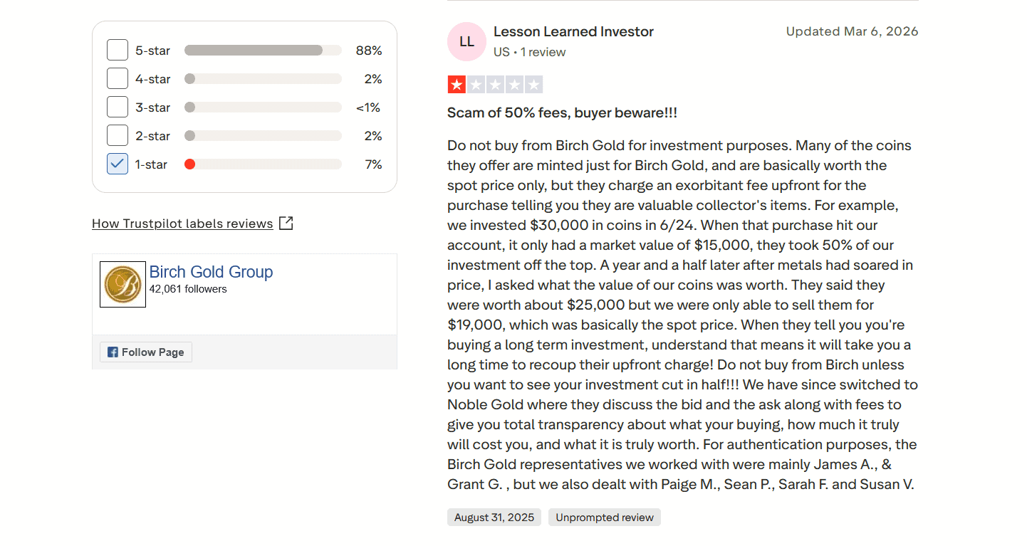 Birch Gold Group complaint and negative review 1.