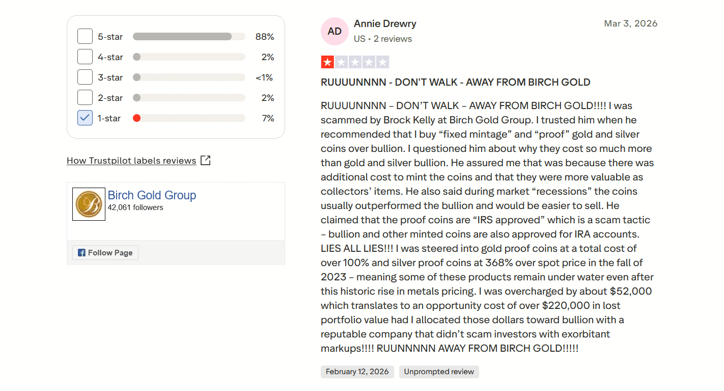 Birch Gold Group complaint and negative review 2.