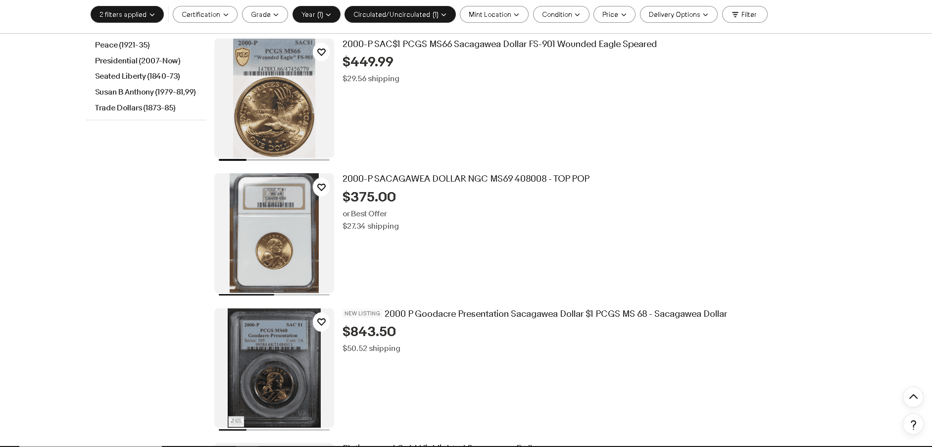 You can buy authentic and uncirculated 2000-P Sacagawea Dollar coins from eBay. You can buy authentic and uncirculated 2000-P Sacagawea Dollar coins from eBay.
