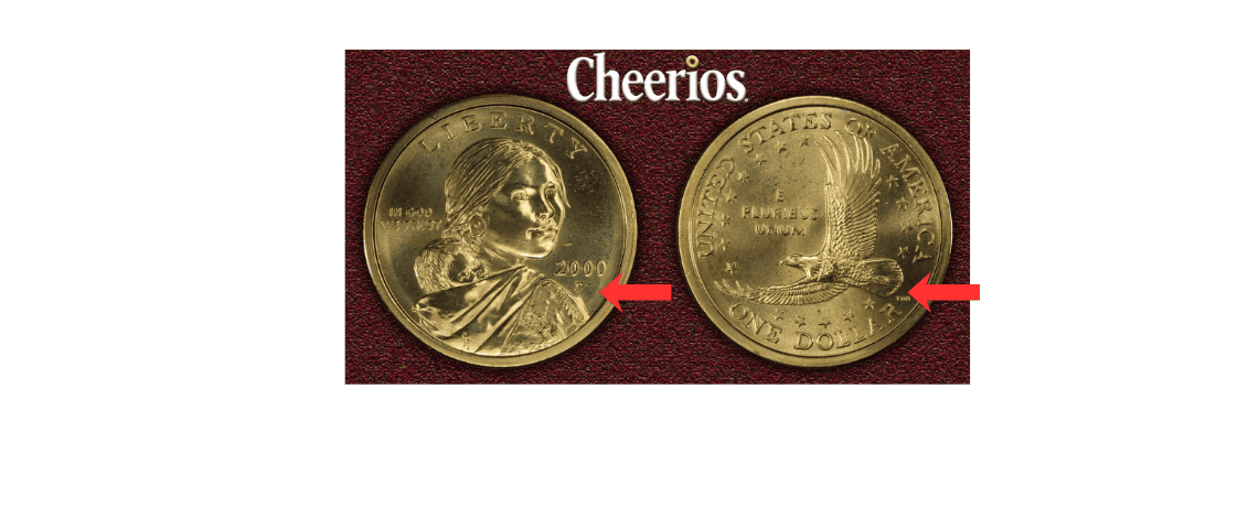 An example of obverse and enhanced eagle tail of a Cheerios Sacagawea Dollar coin (image illustration) An example of obverse and enhanced eagle tail of a Cheerios Sacagawea Dollar coin (image illustration)