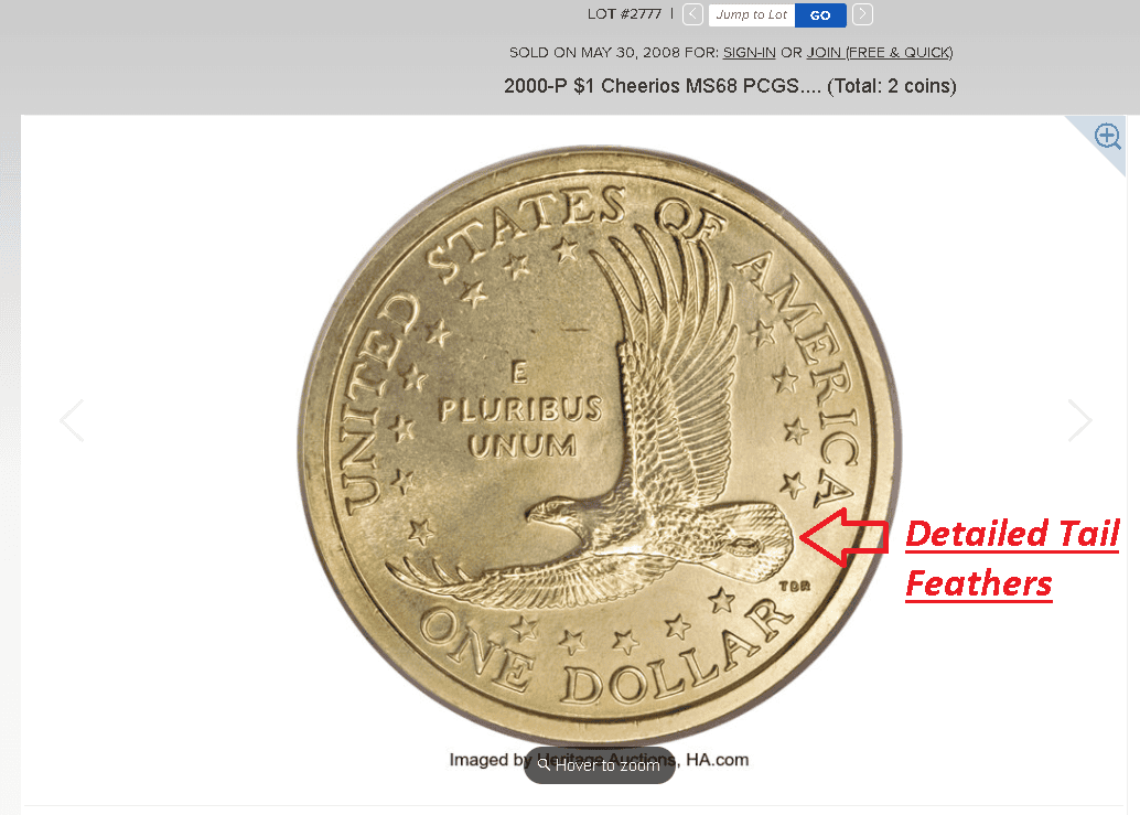 This Cheerios Sacagawea Dollar (MS68 2000-P) was sold in 2008 for a whopping $29,900 to a collector. This Cheerios Sacagawea Dollar (MS68 2000-P) was sold in 2008 for a whopping $29,900 to a collector.