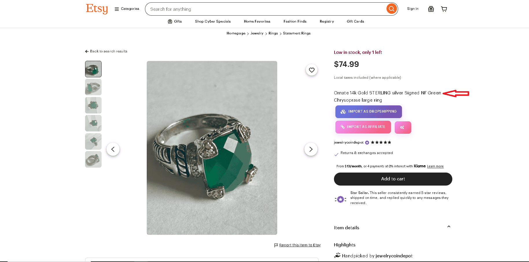 Sterling silver ring with a NF 925 hallmark signifying it's nickel free.