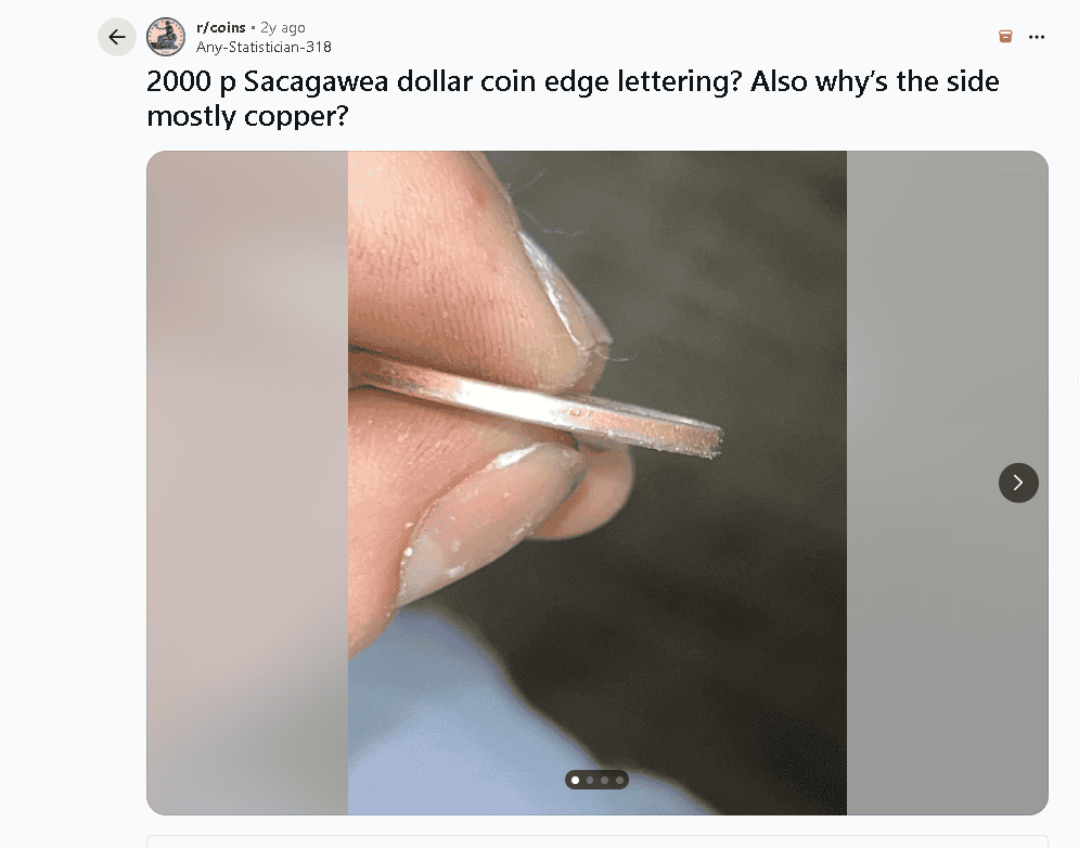 Example of a Sacagawea Dollar coin that has lost it's edge lettering due to heavy circulation. Example of a Sacagawea Dollar coin that has lost it's edge lettering due to heavy circulation.