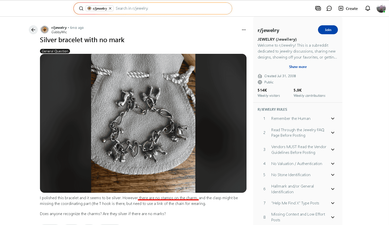 Silver bracelet without a hallmark example Silver bracelet without a hallmark example