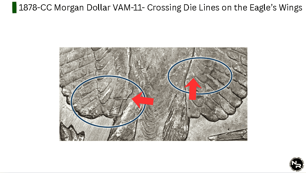1878-CC Morgan Silver Dollar VAM-11- Crossing Die Lines on the Eagle's Wings