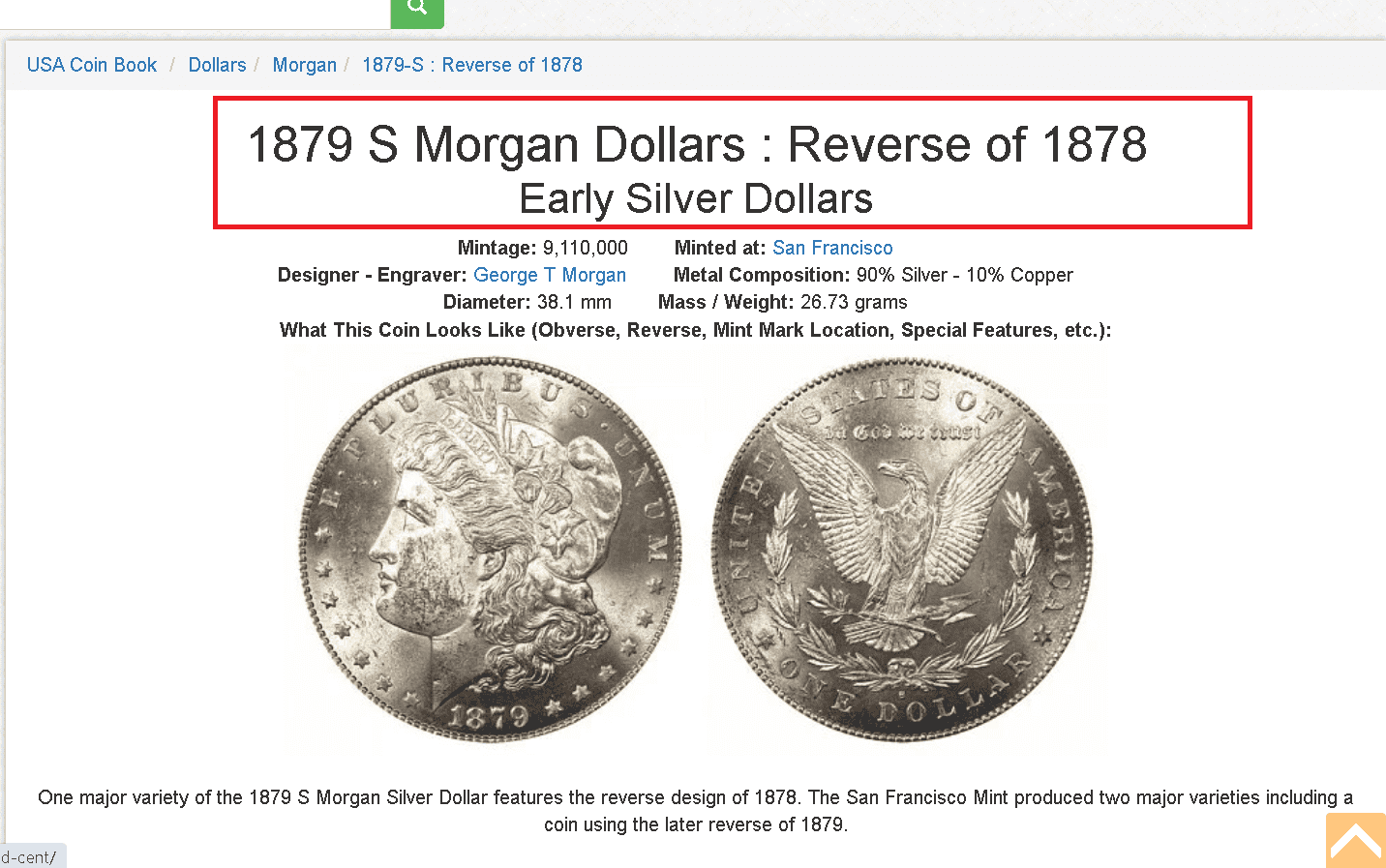 What is 1879-S Morgan Silver Dollar Reverse of 1878? What is 1879-S Morgan Silver Dollar Reverse of 1878?