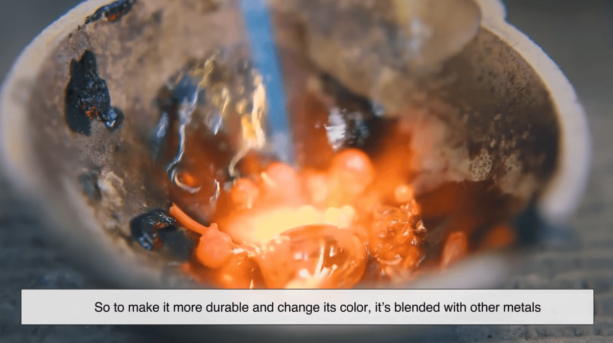 Second, jewelers add melted white metals like platinum, palladium, nickel and silver. Second, jewelers add melted white metals like platinum, palladium, nickel and silver.