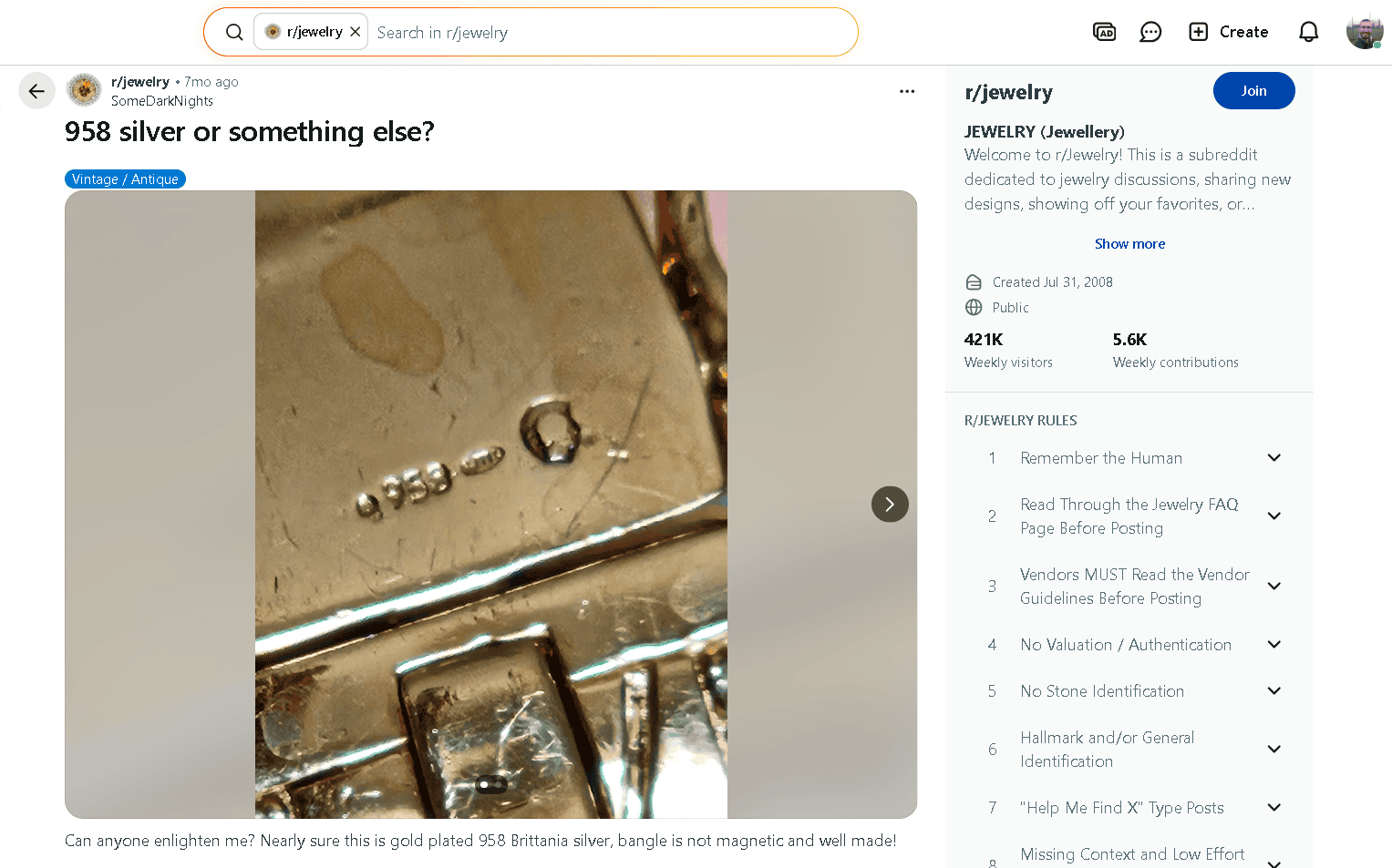 An example of a .958 silver hallmark