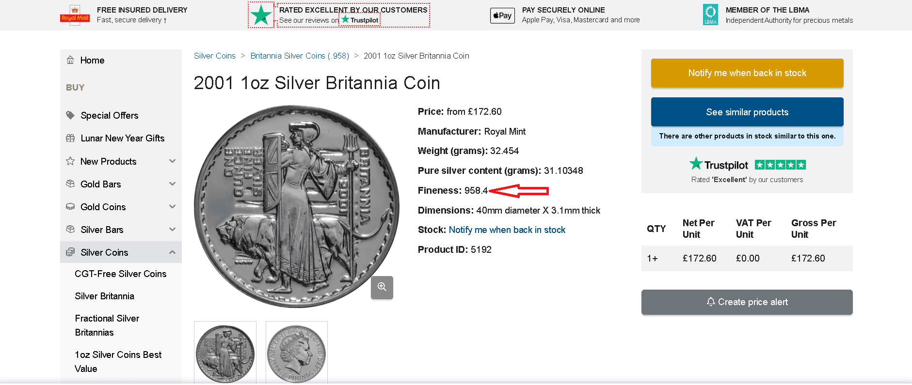Britannia silver coin example 1