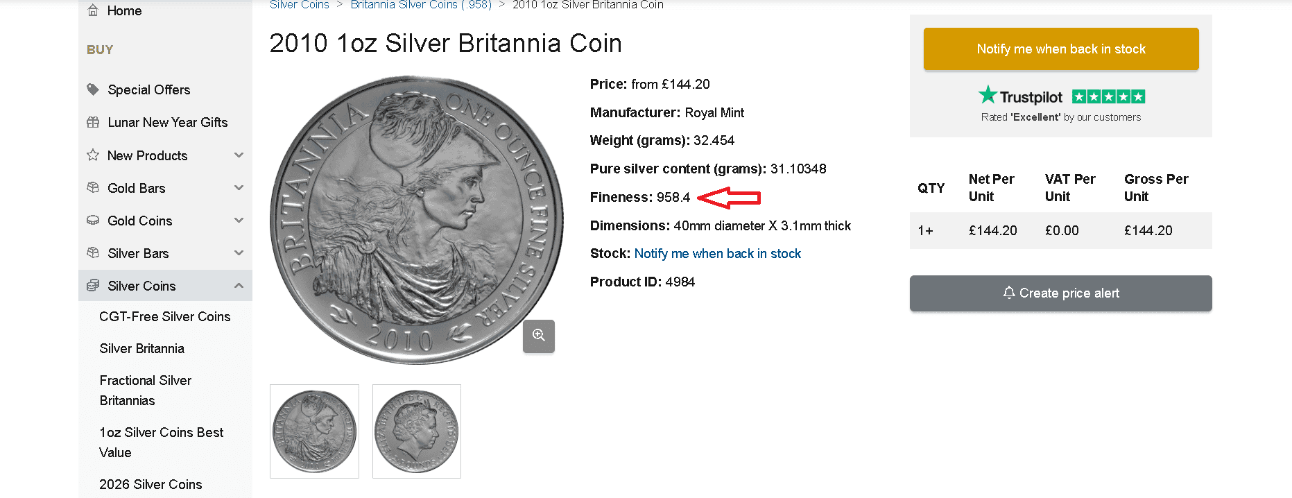 Britannia silver coin example 2