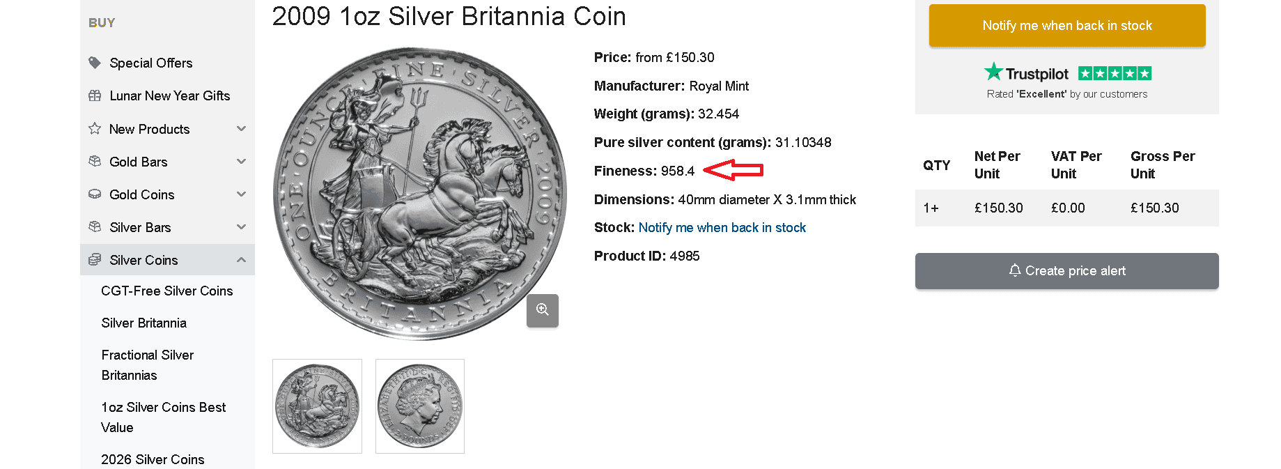 Britannia silver coin example 3