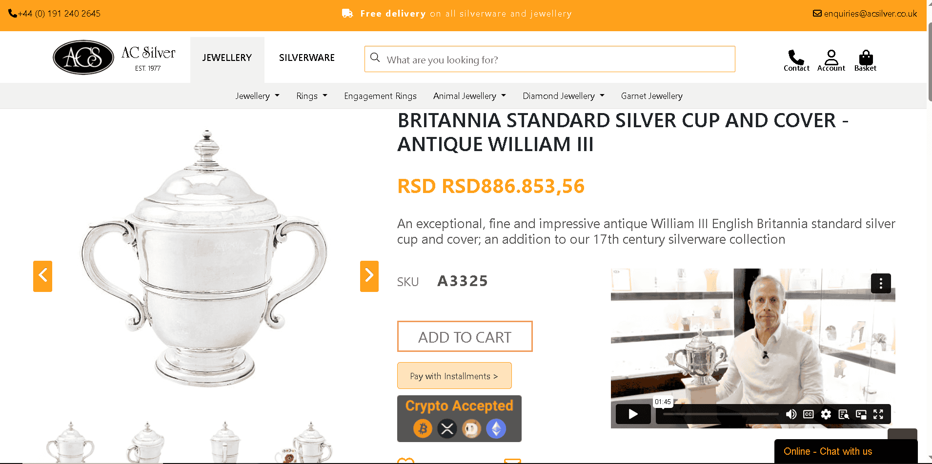 Britannia silver cup and silver example