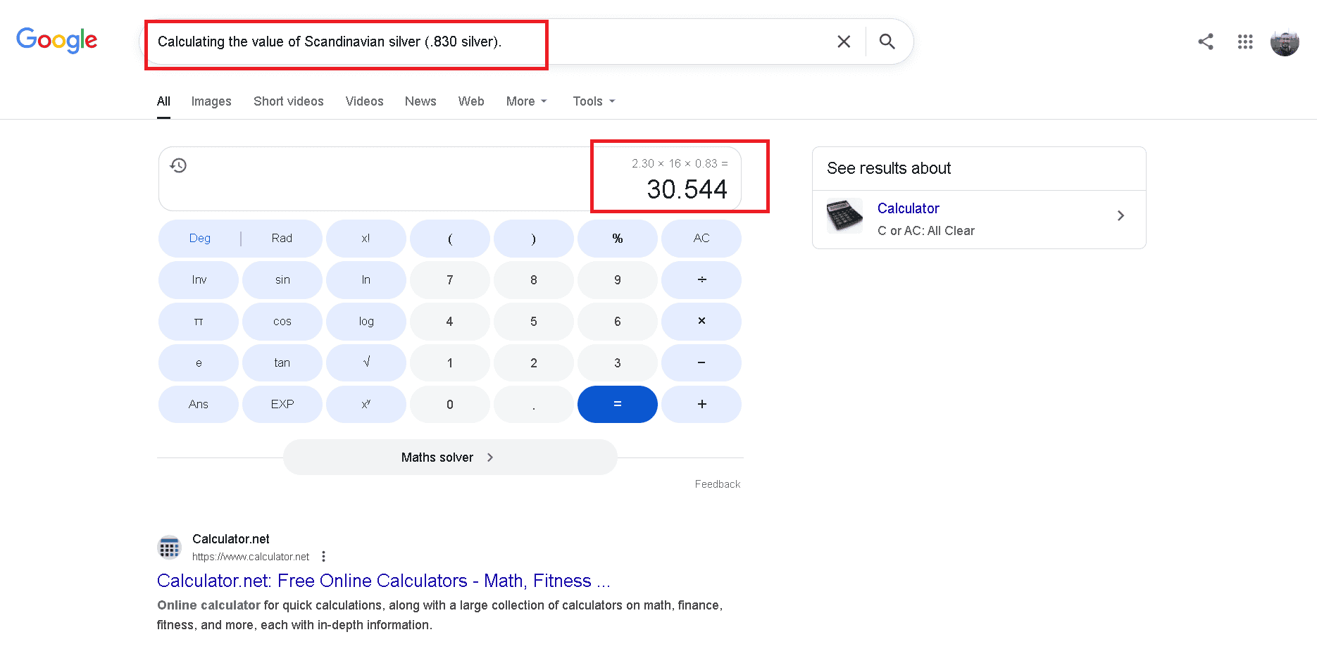 Calculating the value of .830 silver (Scandinavian silver) Calculating the value of .830 silver (Scandinavian silver)