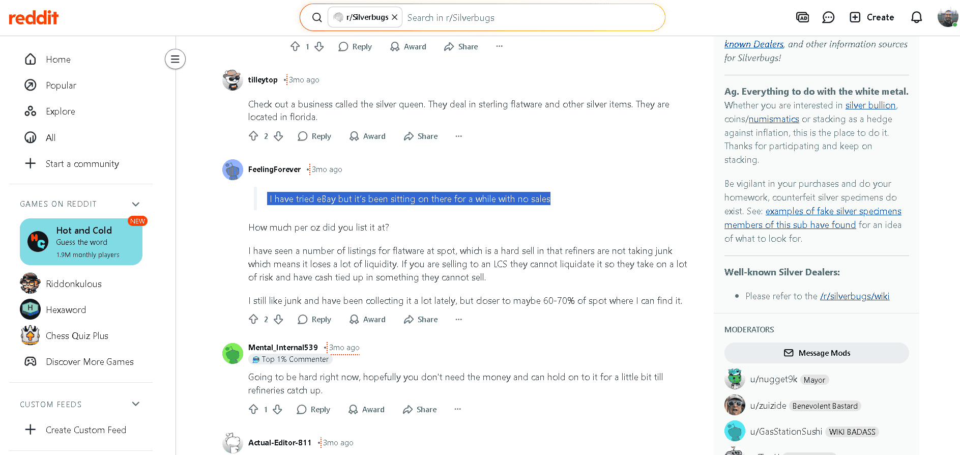 No sales on eBay for some sterling silver flatware sets