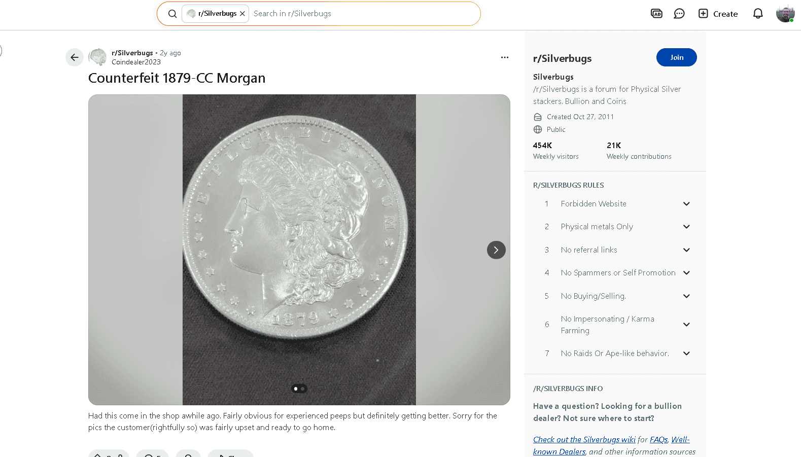 Fake 1879 Silver Morgan Dollar example 3 Fake 1879 Silver Morgan Dollar example 3