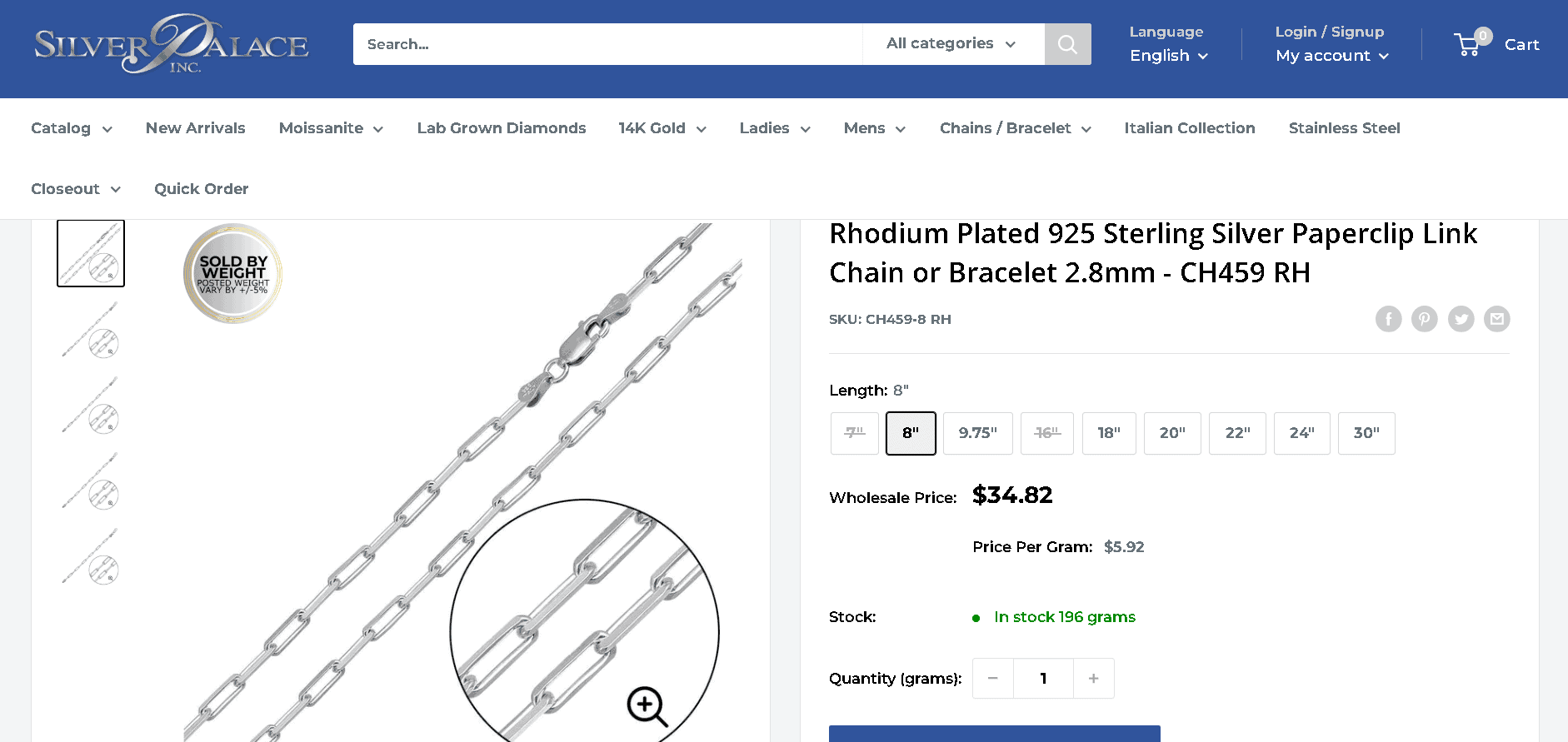 Rhodium-plated sterling silver jewelry example 4- Rhodium Plated 925 Sterling Silver Paperclip Link Chain or Bracelet 2.8mm - CH459 RH