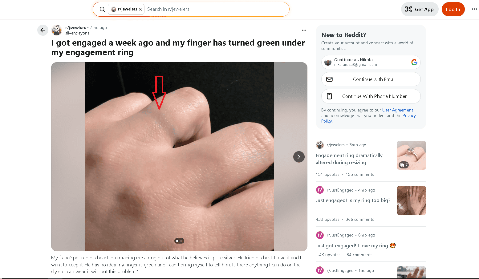 Sterling silver turned a human's finger green