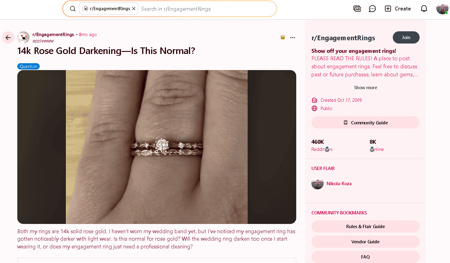 14k rose gold tarnish example 2