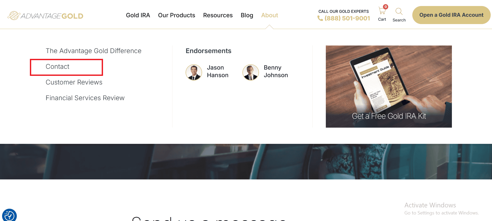 Advantage Gold contact page.