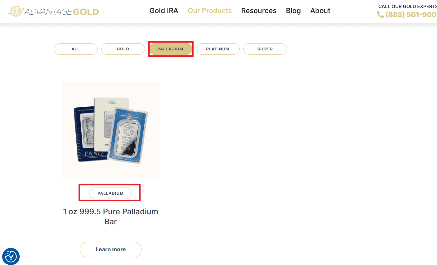 Advantage Gold only sells pure-palladium bars.