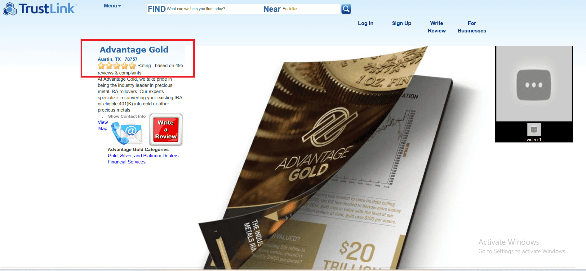 Advantage Gold's Trustlink profile and score.
