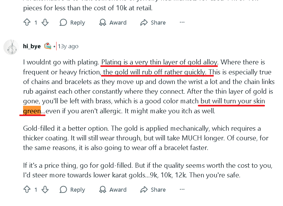 Brass is full with copper and when oxidized turns humans skin green Brass is full with copper and when oxidized turns humans skin green