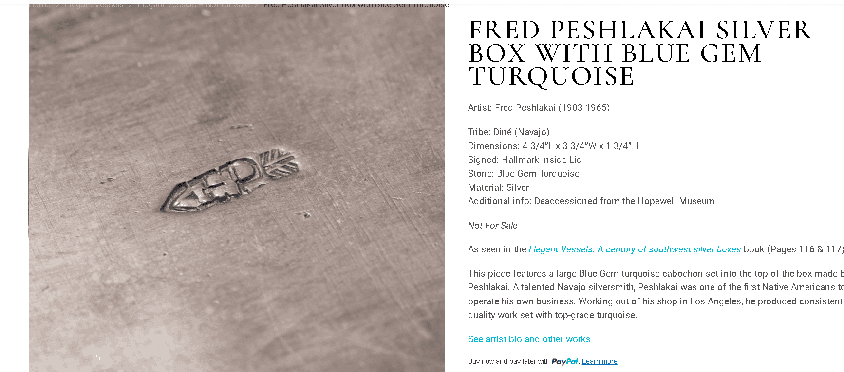 Fred Peshlakai silver hallmark example Fred Peshlakai silver hallmark example