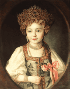 Kokoshnik is a traditional, ornate Russian headdress, often shaped like a fan, tiara, or cone, that stands vertically on the forehead.