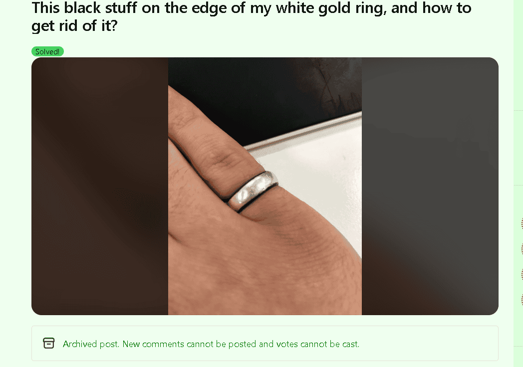 White gold vermeil tarnish example