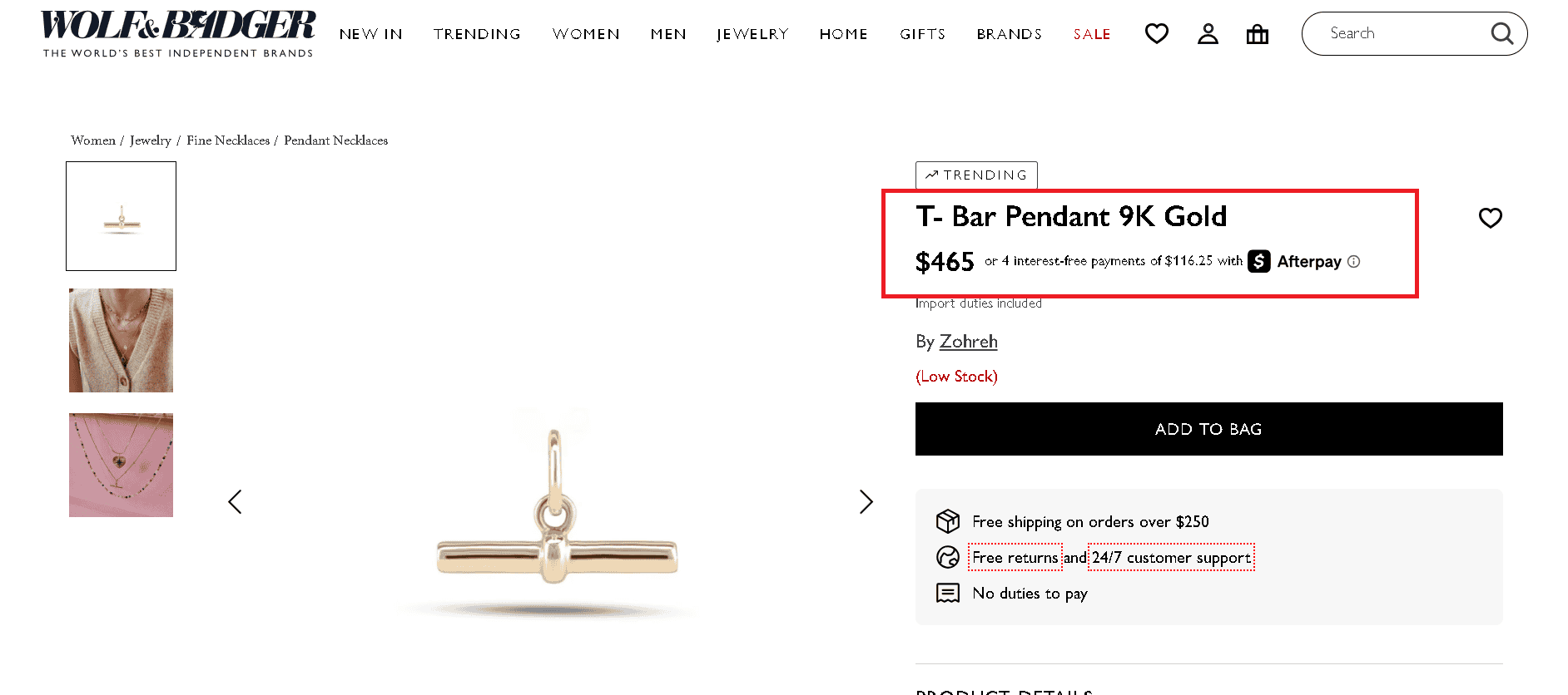 9k gold pendant example.