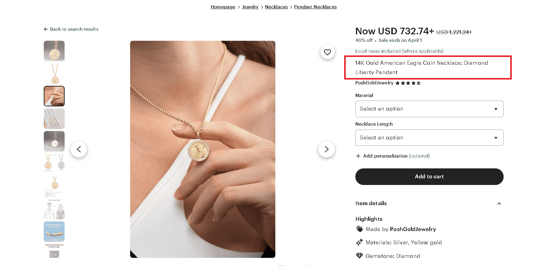 American Gold Eagle pendant from Etsy 3