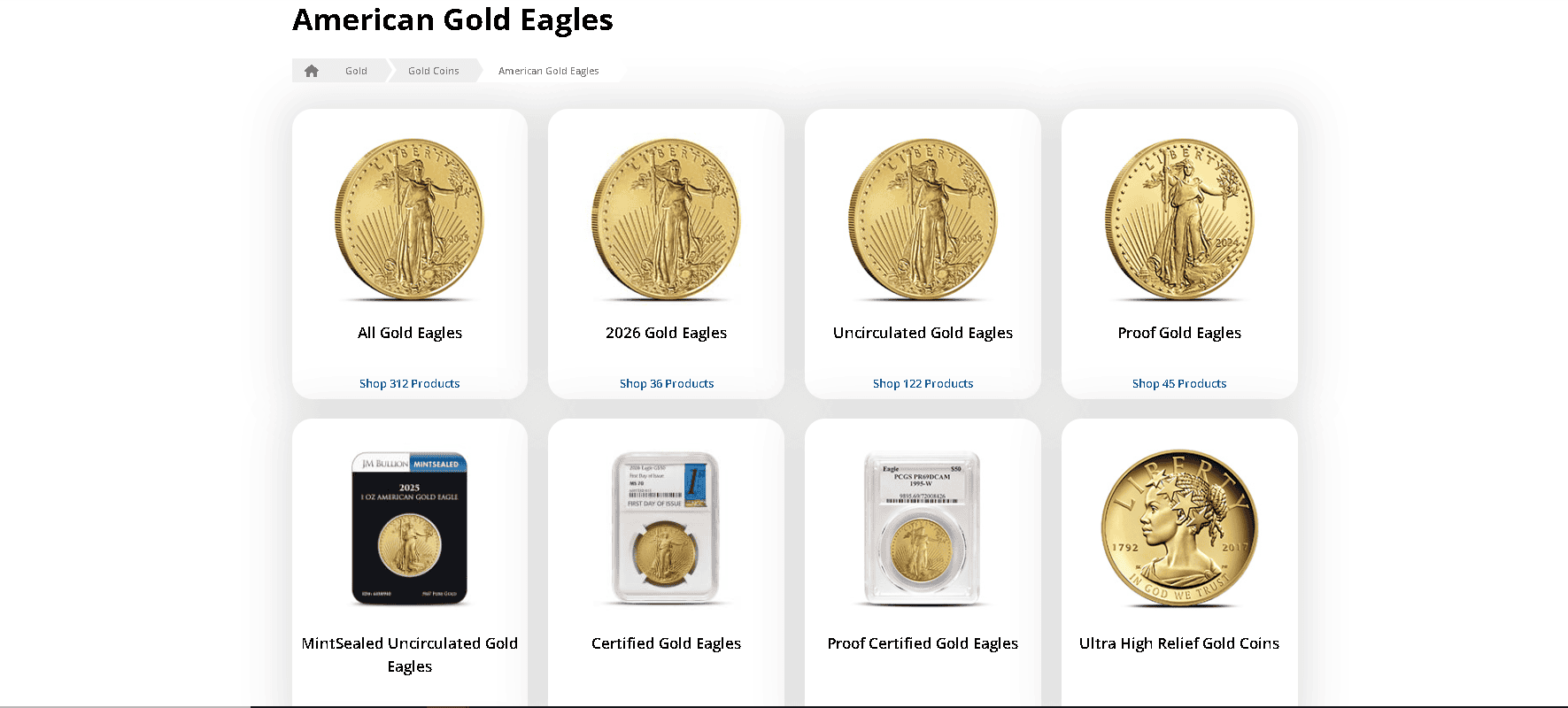 American Gold Eagles different versions