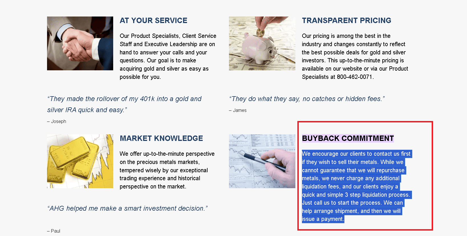 American Hartford Gold buyback policy