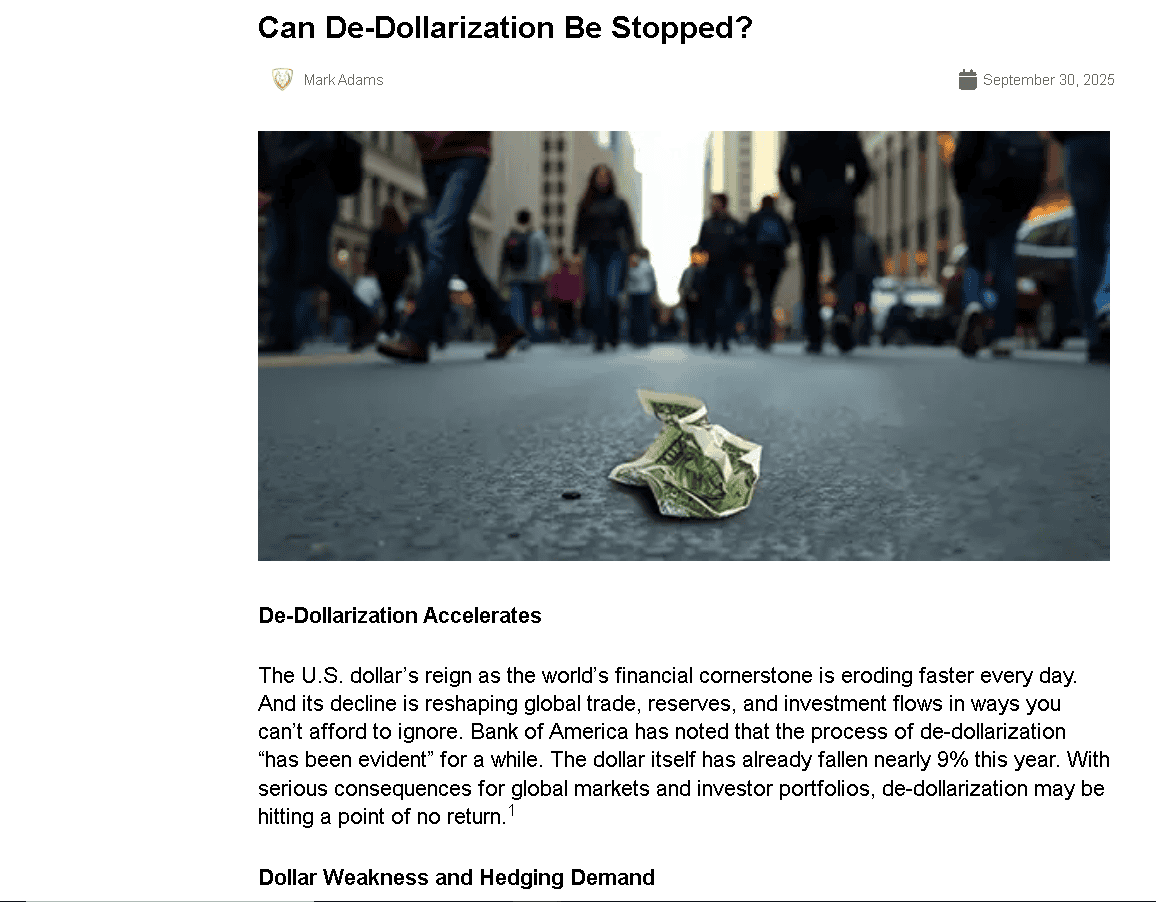 American Hartford Gold dedolarization strategy