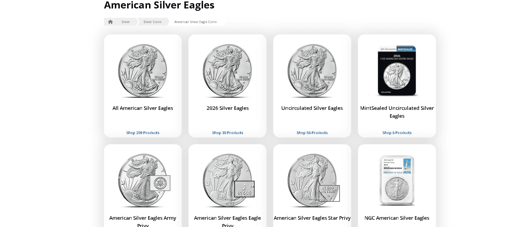 American Silver Eagles three different versions