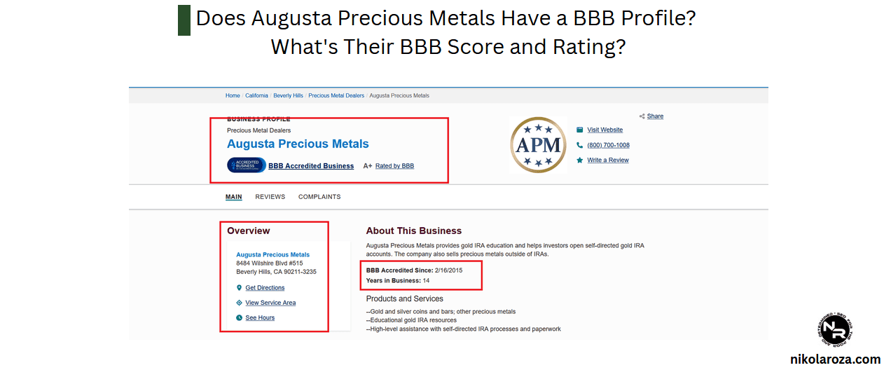 Augusta Precious Metals BBB profile and rating.