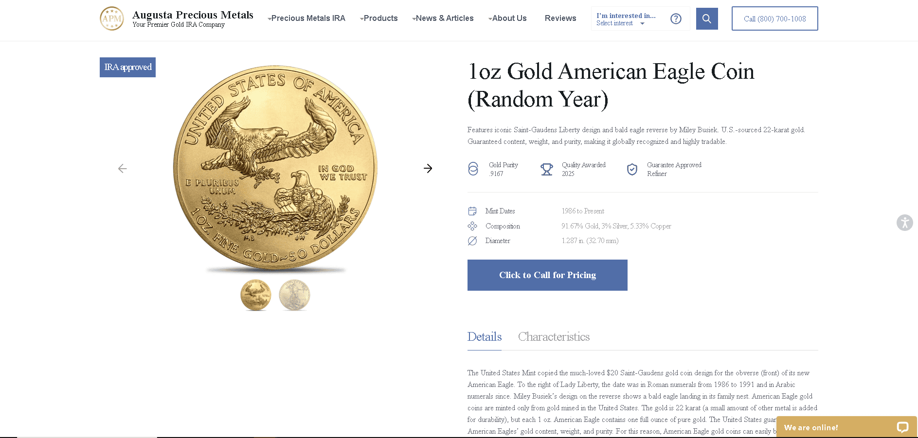 Augusta Precious Metals sells American Gold Eagle coins
